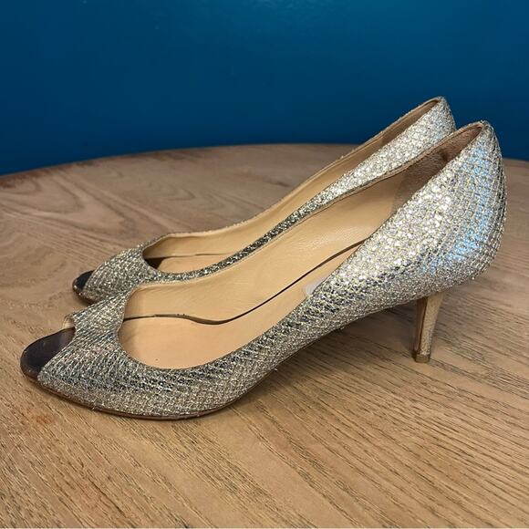 Jimmy Choo Isabel Peep Toe Mid Heel Pumps Sparkle Glitter Size 39.5 Women’s 9.5 - Picture 4 of 11